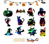 36 Pieces Halloween Scratch Art Bookmarks for Kids DIY Scratch Paper Art Tag with Wooden Stylus Ribbons Magic Rainbow Scratch Paper Bookmarks for Boys Girls Classroom Birthday Gifts (Halloween)