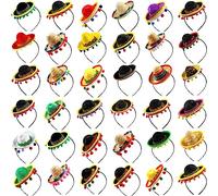36 Pieces Mexican Fiesta Party Headband with Ball Fringe Cinco De Mayo Sombrero Headband Mini Mexican hat Headband Party Costume for Photo Props Party Favors Mexican Theme Decorations Luau