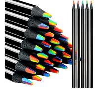 36 Pieces Rainbow Coloured Pencils for Kids, 7 in 1 Black Wooden Rainbow Pencils Bulk, Multicoloured Pencils Assorted Colours Art Supplies for Adults Drawing Colouring Sketching School Classroom