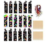 36 Pieces Scratch Art Bookmarks for Kids Animal DIY Scratch Paper Art Tag with Wooden Stylus Ribbons Magic Rainbow Scratch Paper Bookmarks for Boys Girls Classroom Birthday Gifts (36) (Animal)