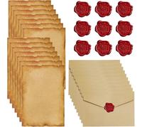 36 Pieces Vintage Writing Paper and Envelopes, Letter Writing Set with 10 Vintage Envelopes 16 B6 Parchment Paper and 10 Wax Seal Stickers, Open When Letters Kit for Love Letters, Weddings, Birthday