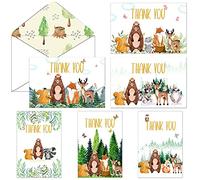 36 Pieces Woodland Thank You Cards with Envelopes Animal Thank You Note Card Bear Forest Greeting Cards Assorted Watercolor Cards Stationery for Thanksgiving Baby Shower Bridal Graduation, 6 Designs