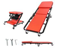 36'' Portable Folding Automotive Creeper 2 in 1 Z Creeper Seat, Lay Down or Sit Stable, Mechanics Creeper with 6 360° Rotatable Rolling Wheels, Professional Garage Tools for Under Car Repair, Red