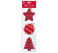 36 Red Glitter and Luxury Foil Xmas Gift Tags With Thread