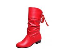 (36, Red) Solid-Color Mid Heel Boots with Low Heel Breathable Ladies Girls Soft Shoes for Shopping Dating