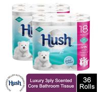 (36 Rolls) Hush Luxury 3Ply Bathroom Tissue, White Rolls