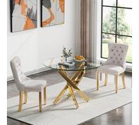 36" Round Dining Table Set for 2 - Modern 3-Piece Kitchen Furniture with Cross Metal Legs & 2 Elegant Velvet Cs - Space-Saving Dining Room Set for Small Apartments & Stylish Home Decor