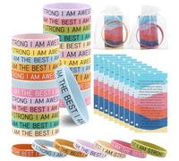 36 Set Motivational Silicone Bracelets End of Year Student Gifts Inspirational Rubber Wristbands with Greeting Cards Organza Bags Inspirational Back to School Gifts for Classroom Goodie Bag Fillers