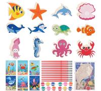 36 Set Sea World Theme Wooden Painting Craft Kit Under The Sea Party Favors Ocean Animals Craft Kits DIY Wooden Painting Kit Coloring Crafts for Birthday Gifts Classroom Rewards Goodie Bags Fillers