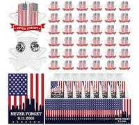 36 Set September 11th Never Forget Lapel Pin-36 Twin Towers Badges Bulk,36 Patriot Memorial Cards,36 Organza Bags 911 2001 Never Forget Party Supplies USA Flag
