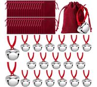 36 Set The Polar Santa Sleigh Bell Gift Christmas Reindeer Bell Believe Bell Ornaments Bulk Xmas Leather Cord Metal Bells and Red Velvet Bag for Home Decoration Party Gift
