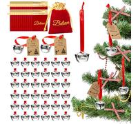 36 Sets Christmas Believe Bells Polar Express Bells Christmas Bells for Decoration Bulk with Red Gold Trimmed Velvet Bags, Tags,Gifts for Kids & Adult