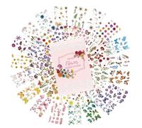 36 Sheets 480 PCS Transparent Retro Plant Sticker, PET Floral Stickers, Vintage Journaling Flower Decals, Waterproof Clear Pressed Flower Sticker, Stickers Flowers for Adults, Decorating Cards