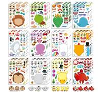 36 Sheets Make a Face Faces Stickers Crafts, Make Your Own Animal Mix and Match Sticker Sheets with Safaris, Sea and Fantasy Animals Kids Party Favor Craft for Kids Children Toddlers Boys Girls