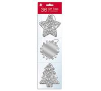 36 Silver Glitter and Luxury Foil Xmas Gift Tags With Thread