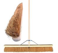 36” Soft Broom Outdoor Yard Brush with Natural Soft Coco Bristle Brush Durable Metal Stay Arm & 120cm Wooden Handle Heavy Duty Broom Yard Outdoor Garden Sweeping Brush