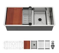 36” Undermount Kitchen Sink, Lofeyo 36x17 Worsktation Undermount Sink 16 Gauge 304 Stainless Steel Single Bowl Under Counter Kitchen Sinks with Wash Basin & Accessories, #LOF-0031