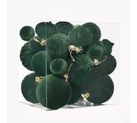 36 Velvet Flocked Balls for Christmas Tree Ornamentation with Multiple Shapes to Create Holiday Season Vibe (36PCS - Dark Green)