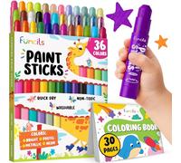 36 Washable Markers, Tempera Paint Sticks for Kids - Toddler Crayons 1-3 | With Colouring Book - Non-Toxic Markers, Works on Paper, Canvas, Wood, Cardboard - Art & Craft Painting Supplies for Kids 3-5