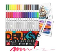 36 Watercolour Markers Set | Water Colour Pens with Brush & Fineliner, Water-Based Art Markers | Dual Tip Markers for Adult Colouring, Lettering, Calligraphy, Sketching, Journaling & Illustration