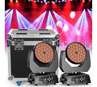 36 x 10W RGBW Moving Head LED DJ Lights with Flight Case 4 in 1 Zoom Beam Wash Effect Disco Light DMX512 Stage Lighting for Christmas, Party, Club, Concert, Wedding