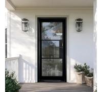 36" x 81" Prehung Wrought Iron Single Door with 3-Lite Clear Glass Left-Hand Swing Matte Black Finish - Stylish Entry Door for Home & Office