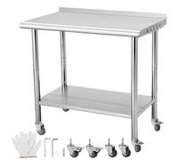 36"x24" NSF Stainless Steel Work Table with 4 Wheels & Hooks, 3-Stage Adjustable Shelf for Outdoor, Restaurants, Hotels, Workshops, Kitchens, Garages and Gardens