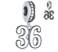 36 Years Birthday Dangle Charms fits Pandora Bracelet Necklace, 925 Sterling Silver 36th Anniversary Pendant Beads with Birthstones, Number 36 Bday Gifts for Daddy/Husband/Wife