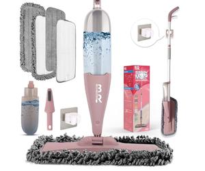 360° 3-in-1 Microfiber Spray Mop for Floor Cleaning Dry Wet Dust Mop for Hardwood, Laminate, Tile & Wood Floors Large Capacity Bottle 4 Reusable Pads Scraper Holder Kitchen Multi-Surface