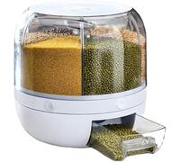 360° 6 Grid White Rotating Food Bucket - Transparent Rice Storage Container - Rotatable Dry Food Fruit Storage Box Tank for Home Kitchen