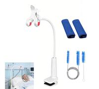 360° Adjustable Hose Holder + Tube and Mask Cleaning Brush + Headgear Strap Covers - 5pcs Set with 138cm White Holder for Tube Support, 200cm Double-End Blue Brush, 9x12cm Blue Covers for Comfortable