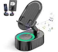 360° Adjustable Phone Stand with Built-in Bluetooth Speaker, Wireless Induction Audio BluetoothSpeaker 5 in 1 Phone Holder, Bluetooth Audio Power Bank Bracket with Colorful Ambient Light (Black)