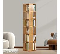 360° Bamboo Rotating Bookshelf 5/6 Tier Solid Wood Display Stand Space-Saving Corner Shelf Stylish Rotating Library Storage for Small Spaces Original Design