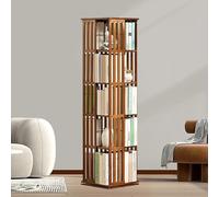360° Bamboo Rotating Bookshelf 5-Tier Solid Wood Display Stand Corner Shelf for Small Spaces Adjustable Rotating Bookcase Stylish Home Decor - Brown