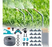 360° Bendable Adjustable Drip Irrigation System Kit, 65.6FT/20M Complete Garden Watering Misting Cooling Systems with 15 Pcs Brass Mist Nozzles and Hose Splitter for Yard Lawn Plants Flower Bed
