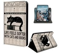 360 Degree Rotatable Case for 6" Kindle 11th Generation (2022-2024), Smart Folio Stand Cover with Auto Wake/Sleep for Cozy Reading Nook, Vintage Black Cat Bookish