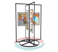 360 Degree Rotatable Display Rack, 4 Panel Folding Poster Stand, Indoor Outdoor Sign Stand for Trade Show Events, Adjustable Screen
