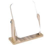 360 Degree Rotatable Tabletop Makeup Mirror Bootoow Wooden Vanity Makeup Mirror with Stand High Clear Rectangular Free Standing