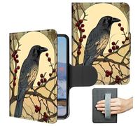 360 Degree Rotating Case for 7" Kindle Paperwhite 12th Generation 2024 & Kindle Colorsoft 2024/2025 Slim PU Leather Stand Shell Cover with Hand Strap Auto Wake/Sleep Magnetic Clasp, Crow Moon