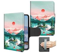 360 Degree Rotating Case for 7" Kindle Paperwhite 12th Generation 2024 & Kindle Colorsoft 2024/2025 Slim PU Leather Stand Shell Cover with Hand Strap Auto Wake/Sleep Magnetic Clasp, Mountain Sun