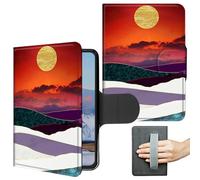 360 Degree Rotating Case for 7" Kindle Paperwhite 12th Generation 2024 & Kindle Colorsoft 2024/2025 Slim PU Leather Stand Shell Cover with Hand Strap Auto Wake/Sleep Magnetic Clasp, Art Mountain Sun