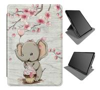 360 Degree Rotating Case for All New Kindle Fire HD 10 13th Gen 2023 Release 10.1", Slim PU Leather Soft Rubber Multi-Angle Viewing Stand Case with Auto Wake/Sleep, Elephant Sakura Wood