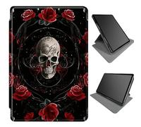 360 Degree Rotating Case for Microsoft Surface Pro 9 13 inch 2022, Multi-Angle Viewing Stand Magnetic Closure Case with Auto Wake/Sleep for Microsoft Surface Pro 9, Rose Skull