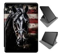 360 Degree Rotating Case for Microsoft Surface Pro X 13" 2021/2020/2019, Multi-Angle Viewing Stand Magnetic Closure Case with Auto Wake/Sleep for Microsoft Surface Pro X, Horse with US Flag