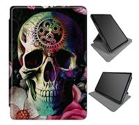 360 Degree Rotating Case for Microsoft Surface Pro X 13" 2021/2020/2019, Multi-Angle Viewing Stand Magnetic Closure Case with Auto Wake/Sleep, Pink Rose Sugar Skull