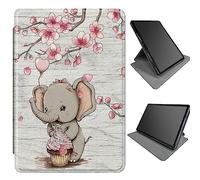 360 Degree Rotating Case for Samsung Galaxy Tab A8 10.5 Inch 2022 SM-X200/X205/X207, Multi-Angle Viewing Stand PU Leather Case with Auto Wake/Sleep, Elephant Sakura Wood