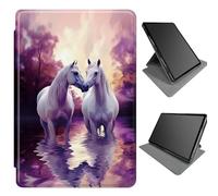 360 Degree Rotating Case for Samsung Galaxy Tab A8 10.5 Inch 2022 SM-X200/X205/X207, Multi-Angle Viewing Stand PU Leather Case with Auto Wake/Sleep, White Horses
