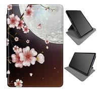 360 Degree Rotating Case for Samsung Galaxy Tab A8 10.5 Inch 2022 SM-X200/X205/X207, Multi-Angle Viewing Stand PU Leather Case with Auto Wake/Sleep, Moon Sakura