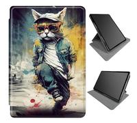 360 Degree Rotating Case for Samsung Galaxy Tab A8 10.5 Inch 2022 SM-X200/X205/X207, Multi-Angle Viewing Stand PU Leather Case with Auto Wake/Sleep, Cat Detective