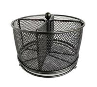 360-Degree Rotating Desktop Pen Organizer, 6.7x5 Inch Black Iron Holder with 4 Compartments for Art Supply